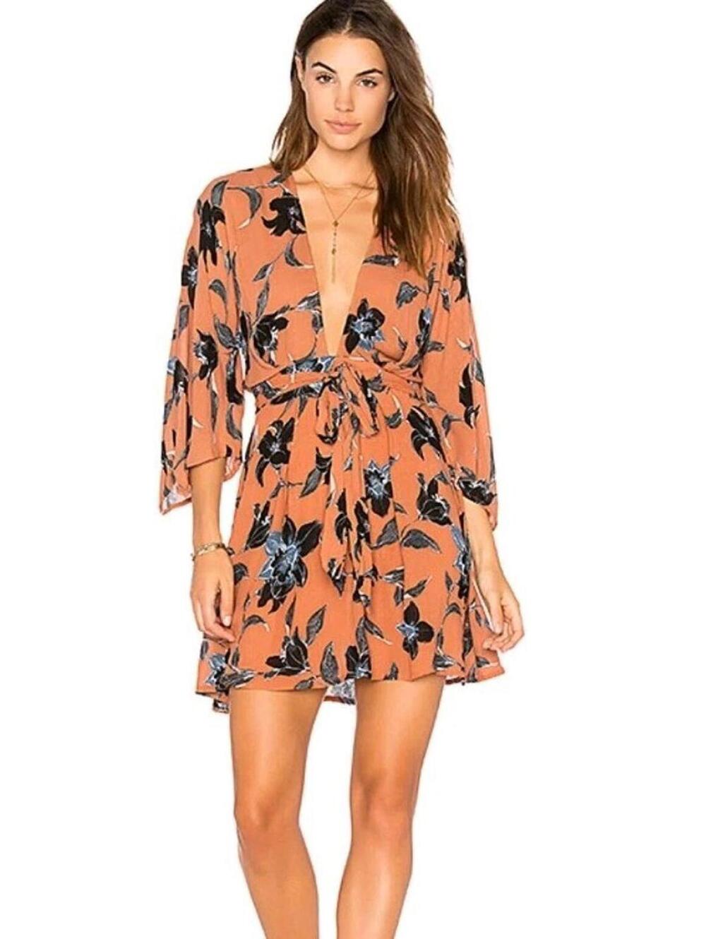 FAITHFULL THE BRAND Nova Dress Sz 4 Maldives Print Bohemian Peasant Cottagecore